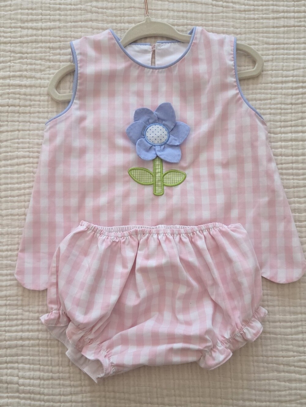 Stitchy Fish Pink Gingham Flower Set EUC